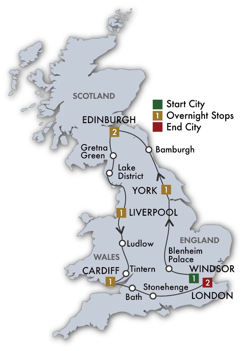 9 Day Best Of Britain Itinerary Map