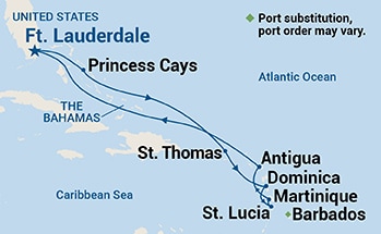 10-Day Southern Caribbean with Martinique Itinerary Map